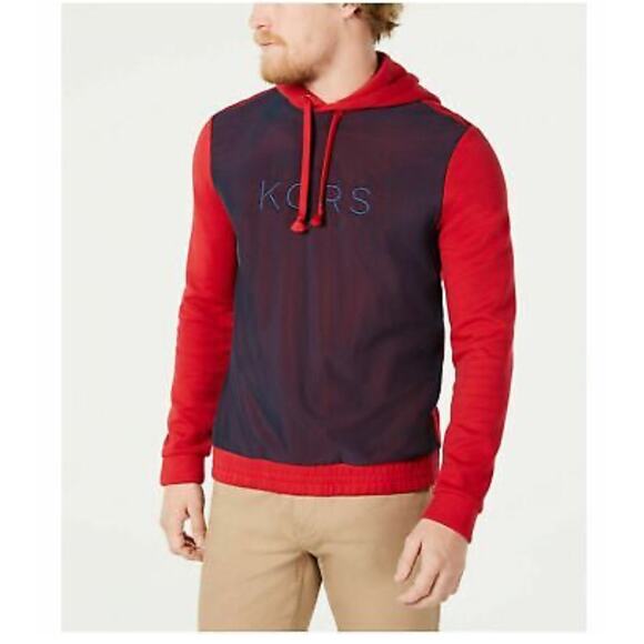 Michael Kors Hoodie Pullover, Men's Small, Red/Blue Colorblock Mesh Overlay - Picture 1 of 11